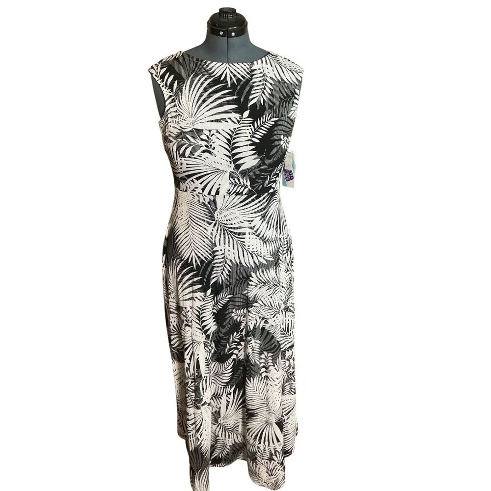 Glamour Black‎ White Tropical Leaf Print Sleeveless Maxi Dress Size 8